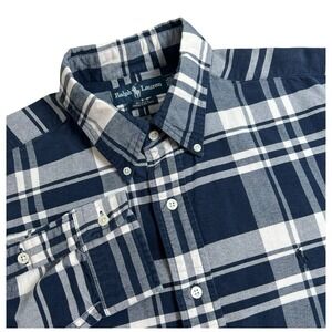 Ralph Lauren Mens Large Blake Blue Plaid Long Sleeve Button Down‎ Flannel Shirt